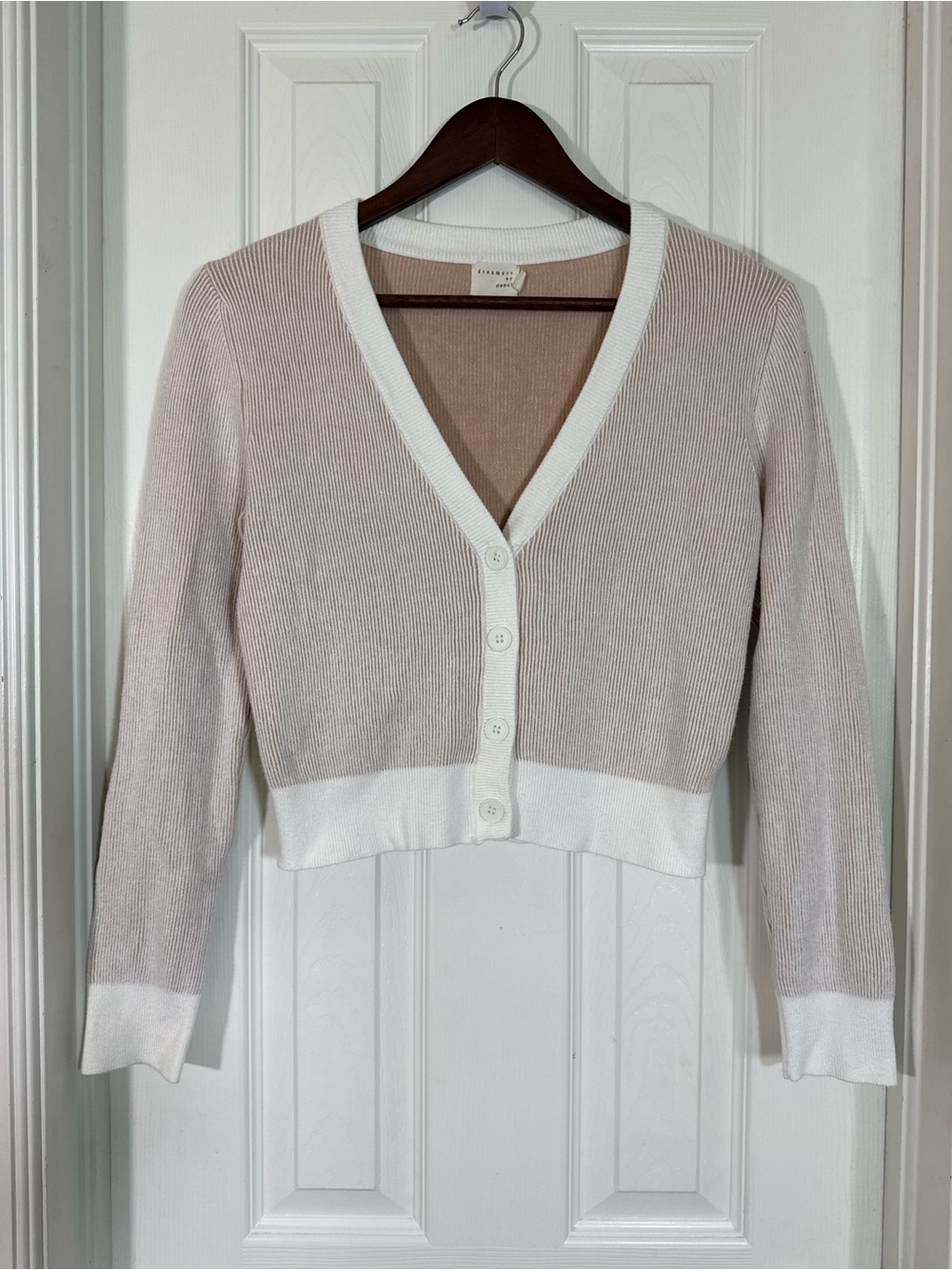 Dreamers by Debut Ribbed Cropped Cardigan Sweater Beige White Size S - Picture 2 of 12